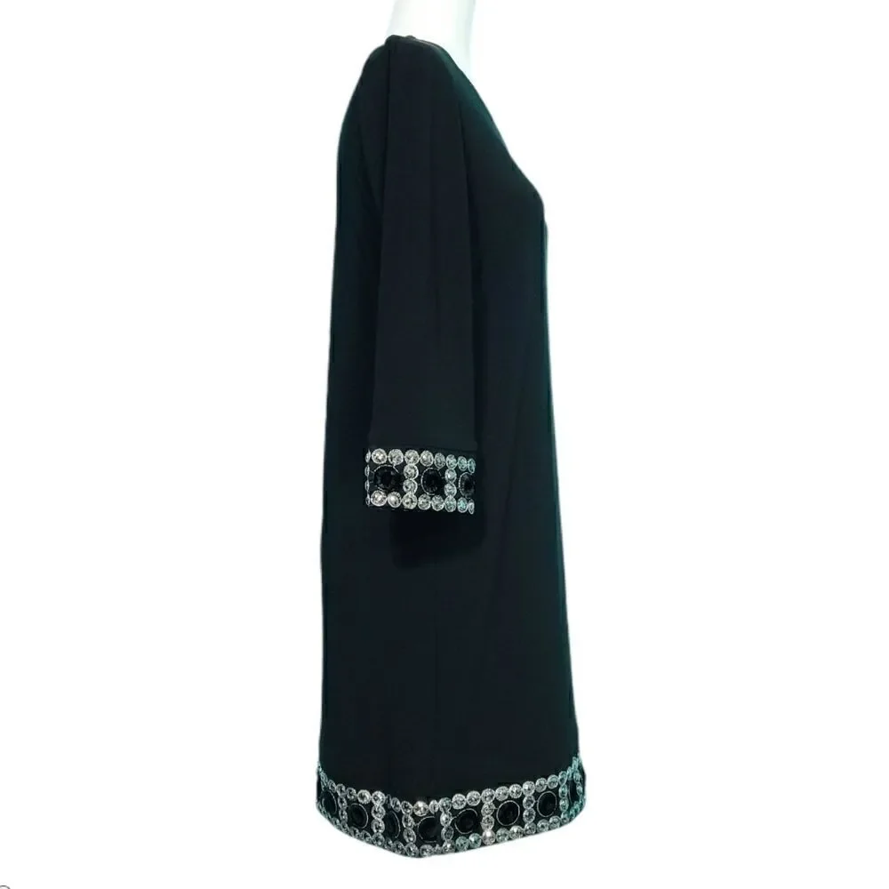 Tiana B. Jewel Embellished Black Shift Dress Crew Neck Long Sleeve Women Size 8P - Picture 7 of 12